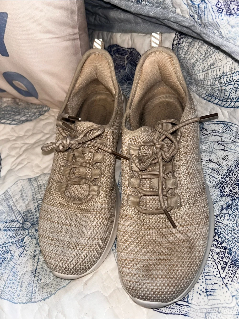 Casual Knit Lace-Up Sneakers in Beige - Women
